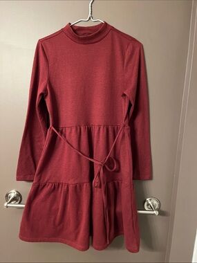 Streetwear Society Long Sleeve Mock Neck tiered tie-waist MEDIUM Dress Burgundy